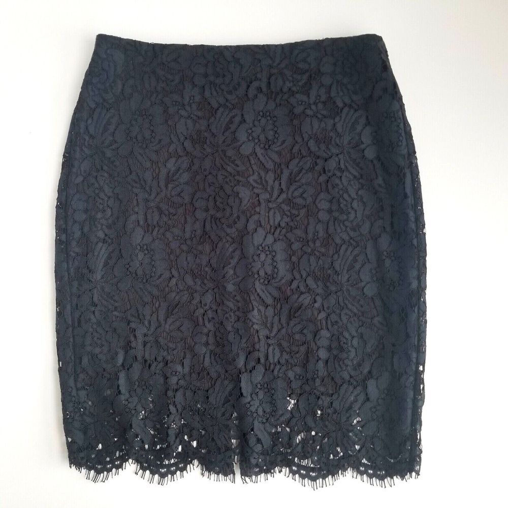 Banana Republic Floral Lace Skirt Womens 4 Dark Turquoise/Black Scallop Back Zip